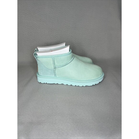 New Ugg Boots Classic Ultra Mini Sky Blue Suede Wool Ankle Shoes Womens Sz 6 - Picture 5 of 13